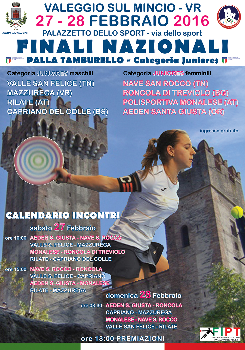 Locandina Finali Giovanili Indoor 2016 Juniores Valeggio