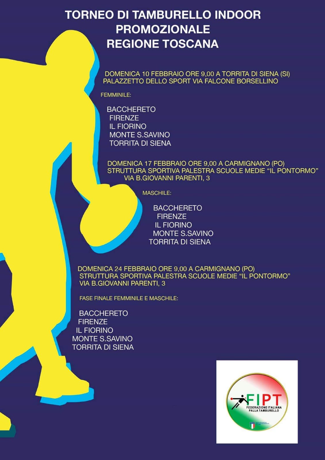 Locandina torneo indoor promozionale Regione Toscana